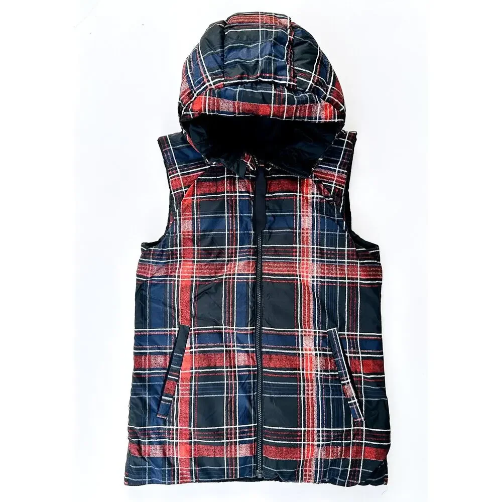 Lululemon The Fluffiest Vest Naval Blue Cypress Plaid Red Size 6 Reversible